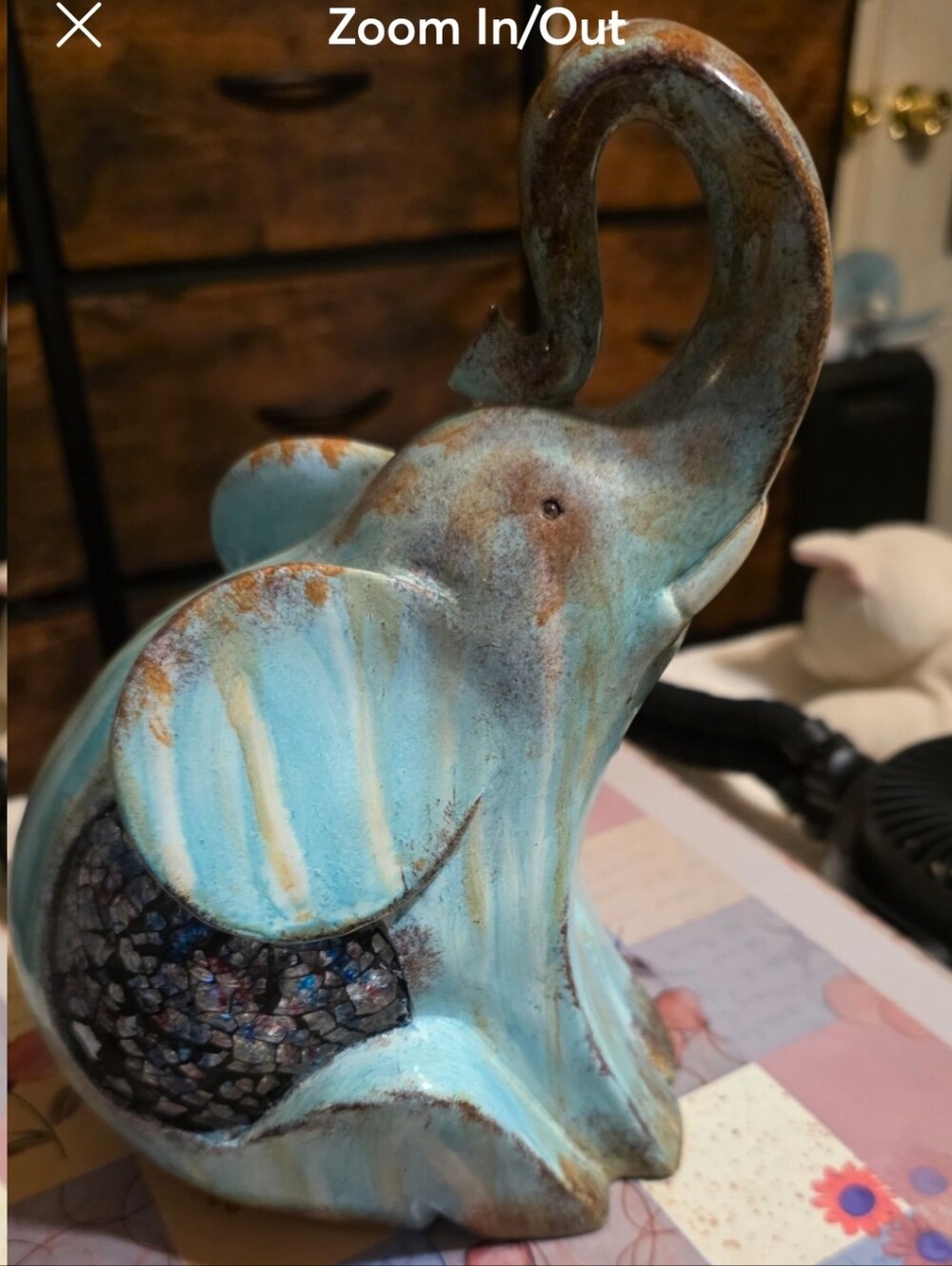 Vintage Blue Ceramic Elephant Figurine